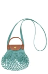 Longchamp Le Pliage Extra Small Filet Knit Shoulder Bag In Lagoon