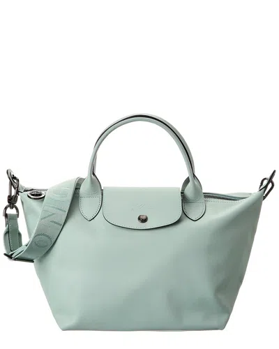 Longchamp Le Pliage Extra Small Leather Short Handle Handbag With Strap In Blue