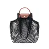 Longchamp 'le Pliage Filet' Black Handbag With Engraved Logo In Mesh Woman In Black
