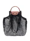 Longchamp 'le Pliage Filet' Black Handbag With Engraved Logo