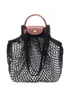 Longchamp Le Pliage Filet Black Handbag With Engraved Logo In Mesh Woman
