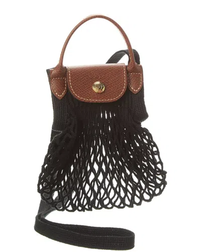 Longchamp Le Pliage Filet Extra Small Mesh Handle Bag With Strap In Black