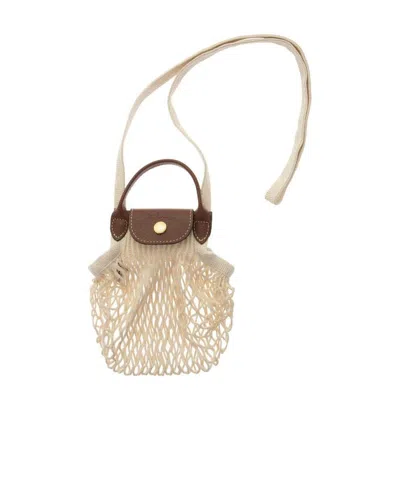 Longchamp Le Pliage Filet Knitted Mesh Cross-body Bag In White