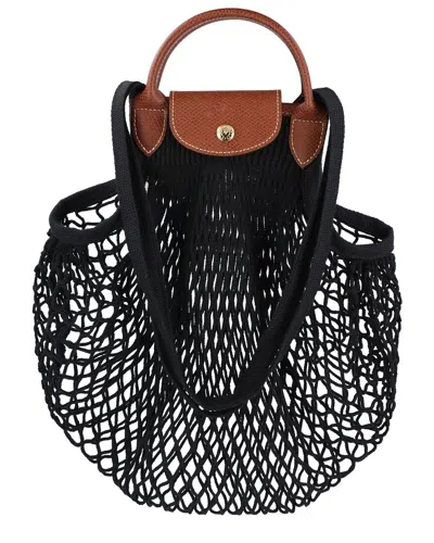 Longchamp Le Pliage Filet Large Mesh Bag In Black