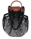 Longchamp Le Pliage Filet Black Handbag With Engraved Logo In Mesh Woman In Black