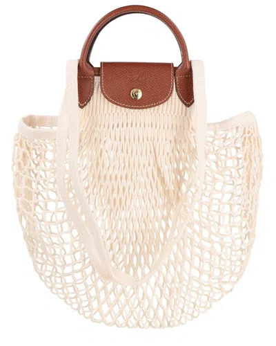 Longchamp Le Pliage Filet Large Mesh Handle Bag With Strap In White
