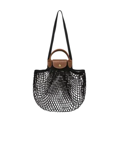 Longchamp Le Pliage Filet Canvas Bag In Black