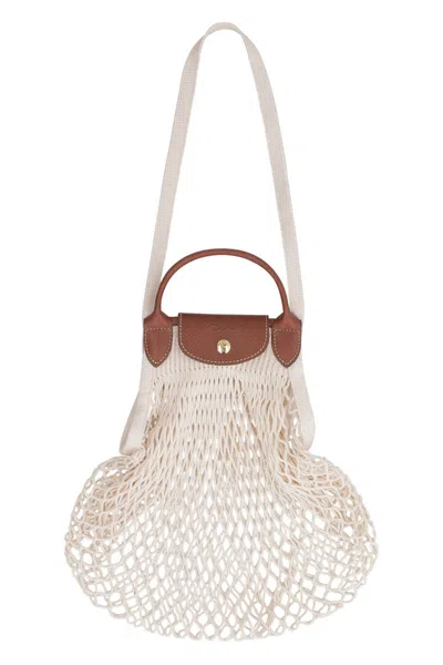 Longchamp Le Pliage Filet White Handbag With Engraved Logo In Mesh Woman