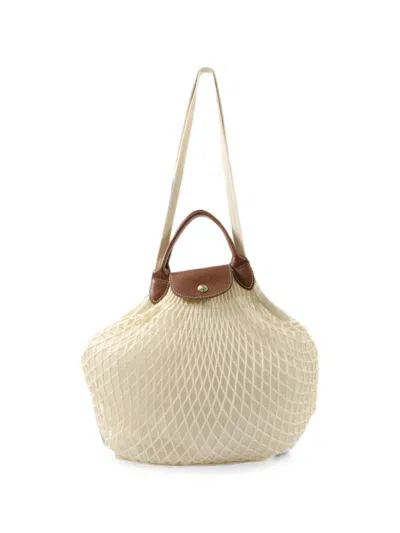 Pre-owned Longchamp Le Pliage Filet Mesh Shoulder Bag In ニュートラル