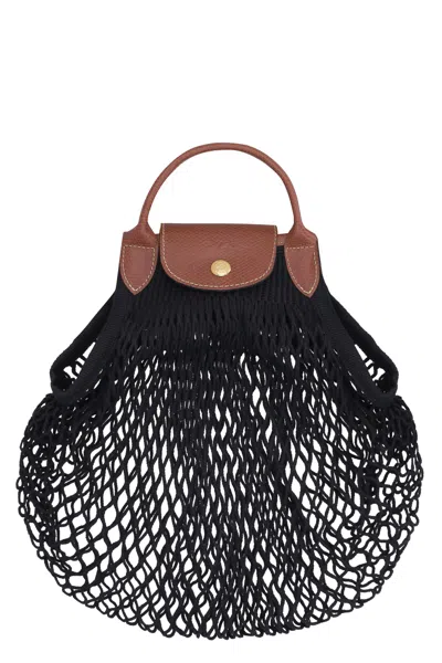 Longchamp Le Pliage Filet Mesh-knit Handbag With Flap, 38 Cm In Black
