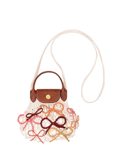 Longchamp `le Pliage Filet Raphia` Extra Small Mesh Bag In Sand