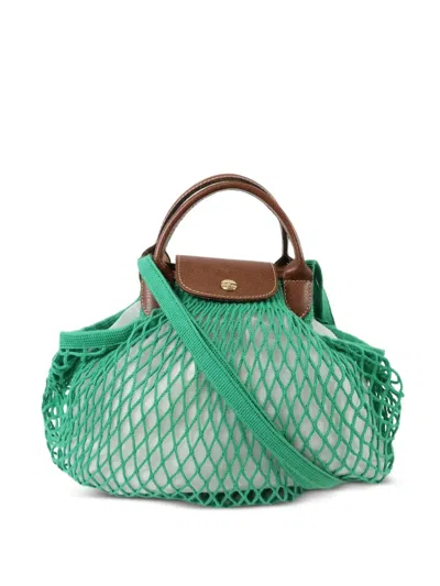Pre-owned Longchamp Le Pliage Filet Shoulder Bag In Green