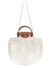Longchamp Le Pliage Filet White Handbag With Engraved Logo In Mesh Woman