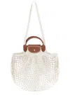 Longchamp 'le Pliage Filet' White Handbag With Engraved Logo