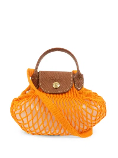 Pre-owned Longchamp Le Pliage Filet Xs Shoulder Bag In Orange