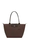 Longchamp M Le Pliage Original Brown Tote Bag With Embossed Logo In Canvas Woman