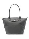 Longchamp Le Pliage Green Recycled Canvas Large Shoulder Tote In Grey
