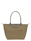 Longchamp 'm Le Pliage Original' Green Handbag With Embossed Logo In Canvas Woman In Brown