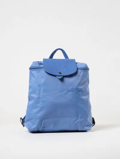 Longchamp Le Pliage Green Backpack In Recycled Nylon And Grained Leather In Hellblau