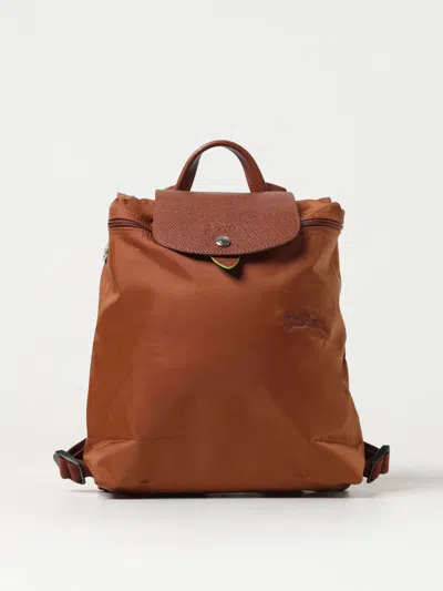 Longchamp Le Pliage Green Backpack In Recycled Nylon And Grained Leather In Leder