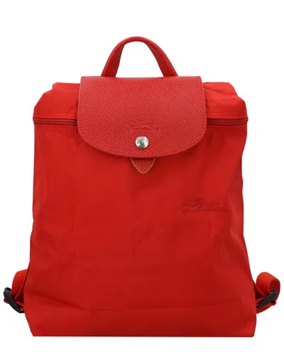 Longchamp Le Pliage Green Canvas Backpack In Red