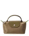 Longchamp Le Pliage Green Canvas Pouch With Handle In Green