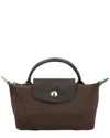 Longchamp Le Pliage Green Canvas Pouch With Handle In Brown