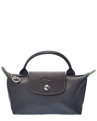 Longchamp Le Pliage Green Canvas Pouch With Handle In Gray