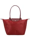 Longchamp Le Pliage Green Canvas Tote In Red
