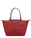 Longchamp Le Pliage Green Canvas Tote In Red
