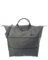 Longchamp Le Pliage Green Expandable Canvas Travel Bag In Grey