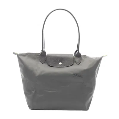 Longchamp Le Pliage Green L Nylon Leather Shoulder Bag In Gray