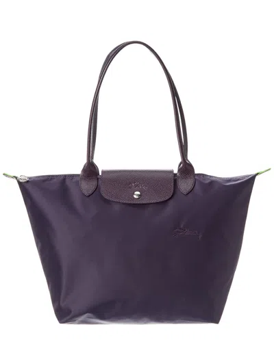 Longchamp Le Pliage Green Large Canvas & Leather Tote In Purple