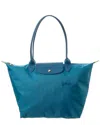 Longchamp Le Pliage Green Large Canvas Tote In Peacock/peacock
