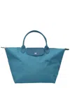 Longchamp Le Pliage Green Large Canvas Tote In Blue