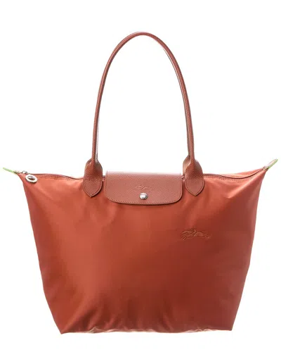 Longchamp Le Pliage Green Large Canvas Tote In Brown