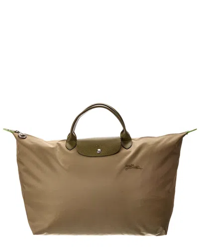 Longchamp Le Pliage Green Large Canvas Travel Bag In Beige