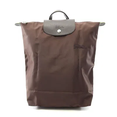 Longchamp Le Pliage Green M Backpack Canvas Leather In Brown