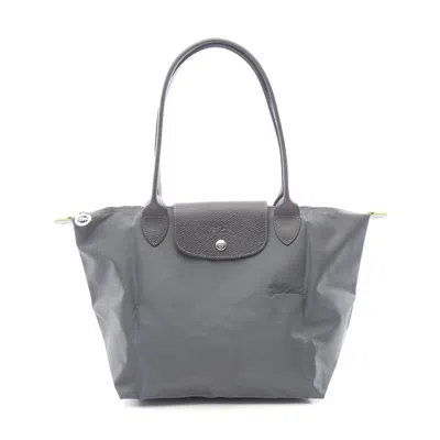Longchamp Le Pliage Green M Tote Bag Canvas Leather In Gray