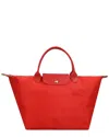 Longchamp Medium Le Pliage Green Recycled Canvas Shoulder Tote Bag In Red