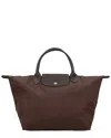 Longchamp Le Pliage Green Medium Canvas Handbag In Brown