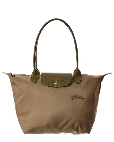 LONGCHAMP LE PLIAGE GREEN MEDIUM CANVAS LONG HANDLE TOTE