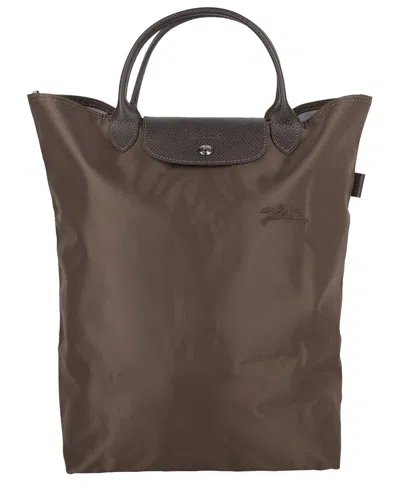 Longchamp Le Pliage Green Medium Canvas Short Handle Tote In Brown