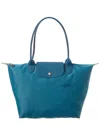 Longchamp Le Pliage Green Medium Canvas Tote In Blue