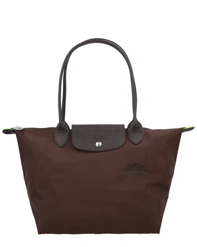 Longchamp Le Pliage Green Medium Canvas Tote In Brown