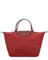 Longchamp Le Pliage Green Nylon Tote In Red