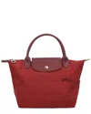 Longchamp Le Pliage Green Canvas Tote In Red