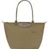 Longchamp Le Pliage Green Recycled Canvas Large Shoulder Tote In Artichoke