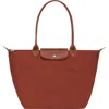 Longchamp Le Pliage Green Recycled Canvas Large Shoulder Tote In Chesnut