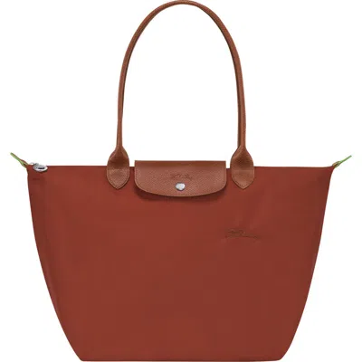 Longchamp Le Pliage Green Recycled Canvas Large Shoulder Tote In Chesnut